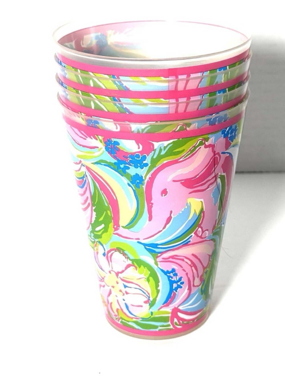 NIP Lilly Pulitzer GWP CUPS Pink Floral SO A PEELING Plastic Tumbler SET OF 2